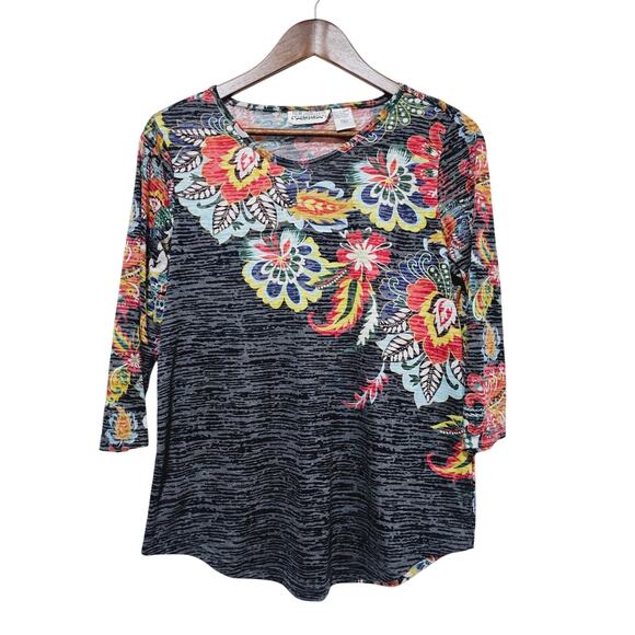 New Direction Tops - New Direction Y2K Burnout Top Women's Size M 3/4 Sleeve Floral Trendy Casual